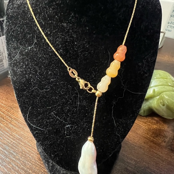 Jewelry - Brand new w/out tags. Gold over Surgical Stainless Steel with Jade and Pearl.